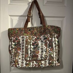 Sakroots Brown Camouflage Tote Bag with Floral Design and Sparkly Embellishments